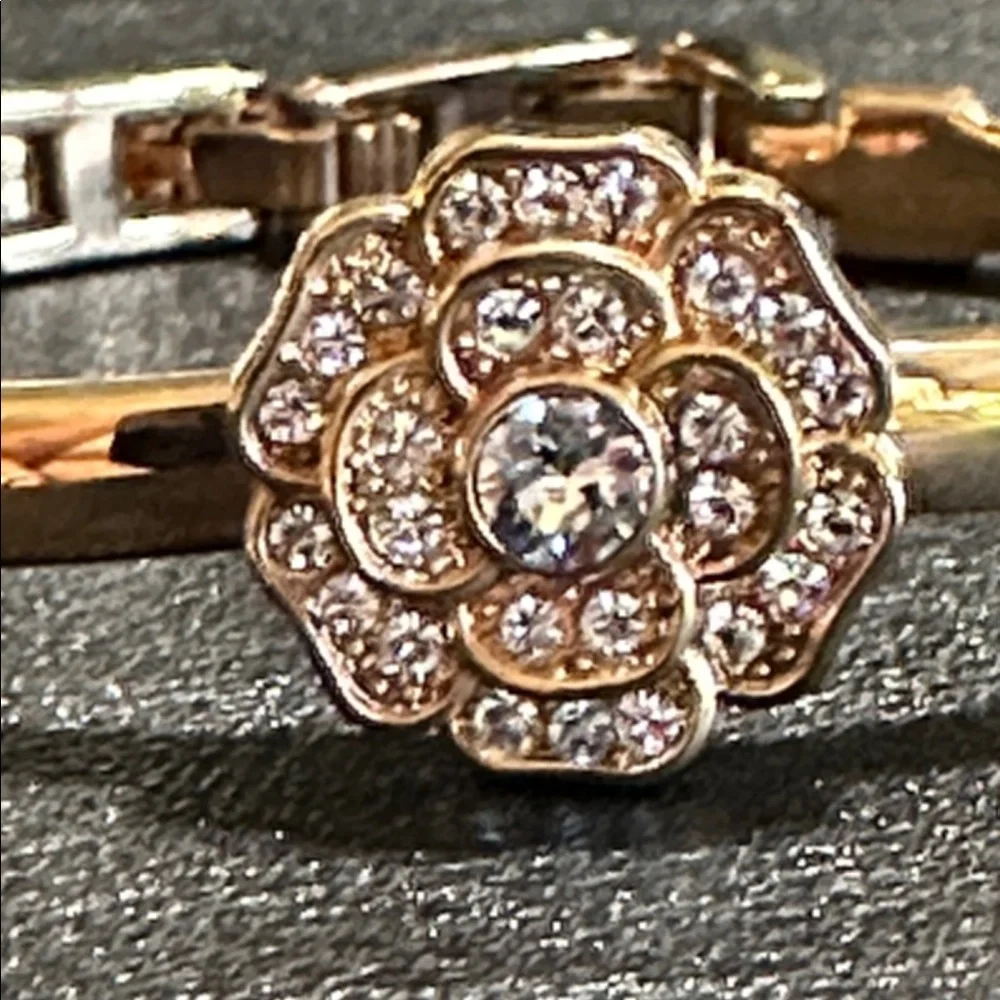 Anne Klein Gold-Tone Camellia Flower Hinged Cuff Bracelet